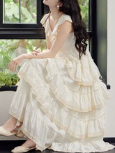 Load image into Gallery viewer, White Ruffles V Neck Layered Lace Maxi Vintage Dress