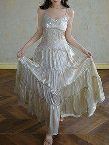Silver Shiny Embroidered Beads Vintage Dress