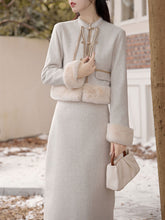 Load image into Gallery viewer, 2PS Apricot Warm Thickened Top and Skirt Suit With Fake Fur Hem