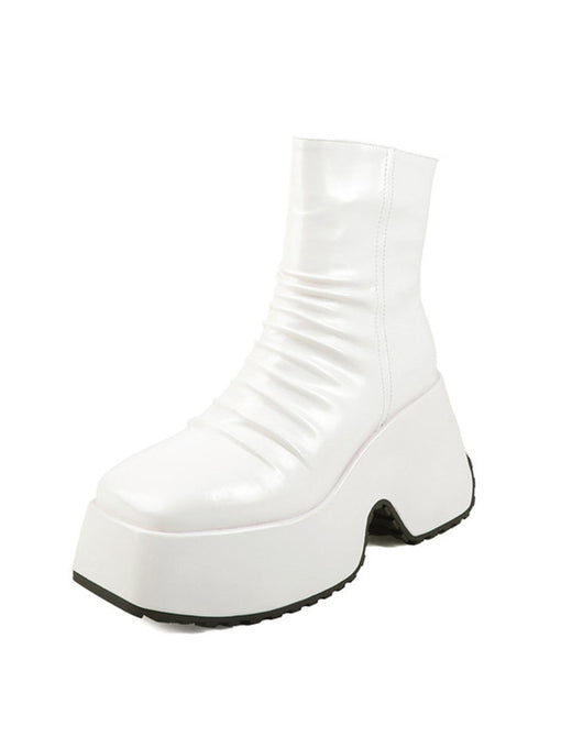 Off White Patent Leather Platform High-heeled Sock Boots Vintage shoes