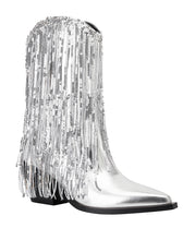 Load image into Gallery viewer, 7CM Silver Fringed Chunky Heel  Boots Vintage Shoes