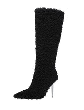 Load image into Gallery viewer, Black High Heel Pointed Toes Lambswool Retro Short Boots Shoes
