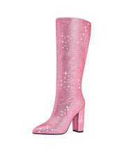 Load image into Gallery viewer, Pink High Heel Pointed Toes Luxury Bling Rhinestone Boots Shoes