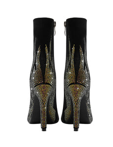 Halloween High Heel Pointed Toes Luxury Bling Rhinestone Retro Short Boots Shoes