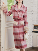 Load image into Gallery viewer, 2PS Red Plaid Tweed Top And Swing Skirt 1950s Vintage Suit