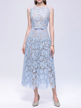 Load image into Gallery viewer, White Floral Sleeveless Boat Neck A-Line Wedding Lace Dress