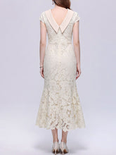 Load image into Gallery viewer, Cream Lace Mermaid Cowl Neck Midi Dress for Wedding