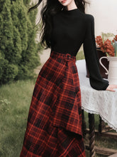 Load image into Gallery viewer, 2PS Black Sweater And Red Plaid Swing Skirt 1950S Vintage Audrey Hepburn&#39;s Style Outfits