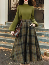 Load image into Gallery viewer, 2PS Green Sweater And Plaid Swing Skirt 1950S Vintage Audrey Hepburn's Style Outfits