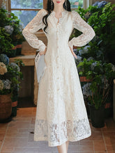 Load image into Gallery viewer, White V-Neck Long Sleeve Lace Vintage Wedding Dress