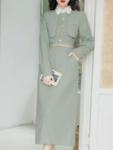 Load image into Gallery viewer, Light Green Fake Two-piece Shirt Lapel Windbreaker 1940s Vinatge Dress