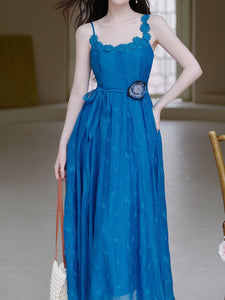 Indigo Blue Spaghetti Strap Vintage Dress
