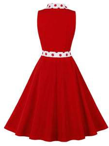 Red Polka Dots V Neck 1950S Vintage Swing Dress With Belt