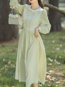 Green Peter Pan Long Sleeve Vintage 1950s Swing Dress