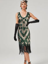 Load image into Gallery viewer, Women's 1920s Flapper Dress Gatsby Costume Geometric Sequined Fringe Party Dress