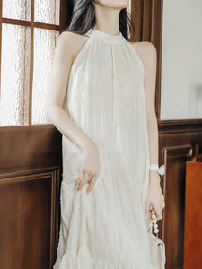 White Halterneck 1950S Vintage Dress With Back Bow