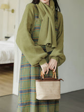 Load image into Gallery viewer, 3PS Green Sweater With PlaidSuspender Corduroy Dress