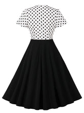 Load image into Gallery viewer, White Polka Dots V Neck Short Sleeve 1950S Vintage Dress