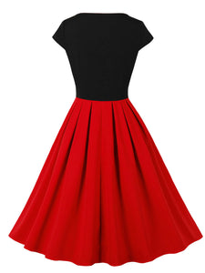 Black and Red Sweet Heart Collar Cap Sleeve 1950S Vintage Dress