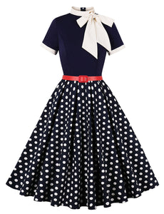 BowKnot Collar Polka Dots Vintage 1950S Dress