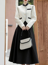 Load image into Gallery viewer, 2PS White and Black Tweed Coat With Swing Skirt 1950S Vintage Audrey Hepburn&#39;s Style Outfits