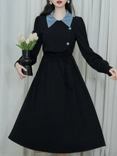 Load image into Gallery viewer, Black 1950S Windbreaker Dress With Blue Buttons