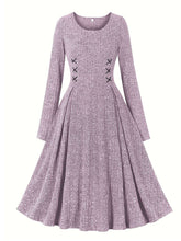 Load image into Gallery viewer, 1950S Crew Neck Long Sleeve Knitted Lace-up Vintage Dress
