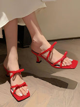 Load image into Gallery viewer, Women&#39;s Low Heel Sandals Square Toe Bow Strap Leather Vintage Shoes