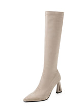 Load image into Gallery viewer, Women's Beige Suede Stiletto Heel Pointed Knee High Boots