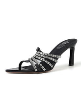 Load image into Gallery viewer, Women&#39;s Rhinestone Pointed Toe Stiletto Sandals Leather Vintage Shoes