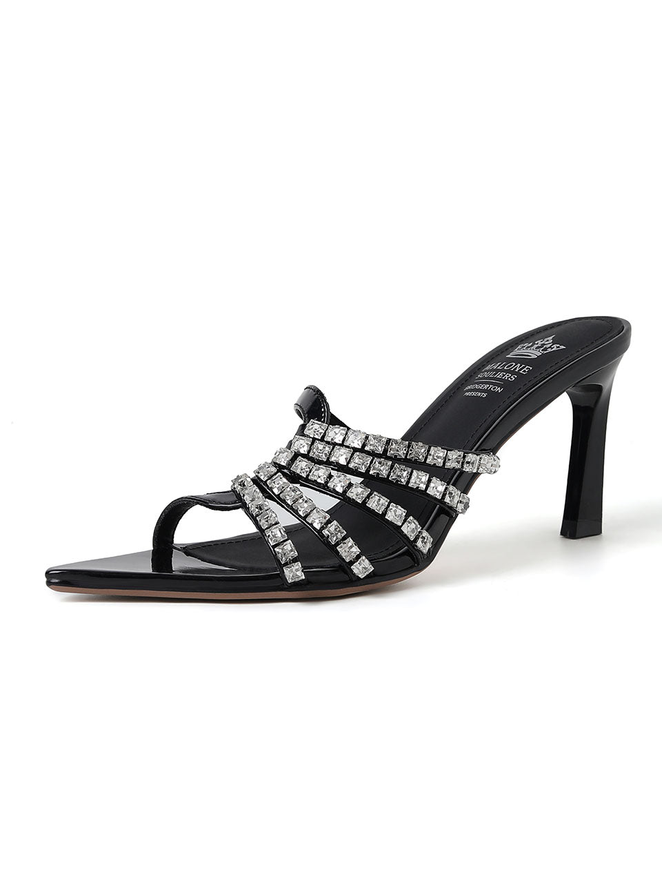 Women's Rhinestone Pointed Toe Stiletto Sandals Leather Vintage Shoes