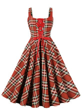 Load image into Gallery viewer, Red Plaid Lace-up Sleeveless 1950s Vintage Party Dress