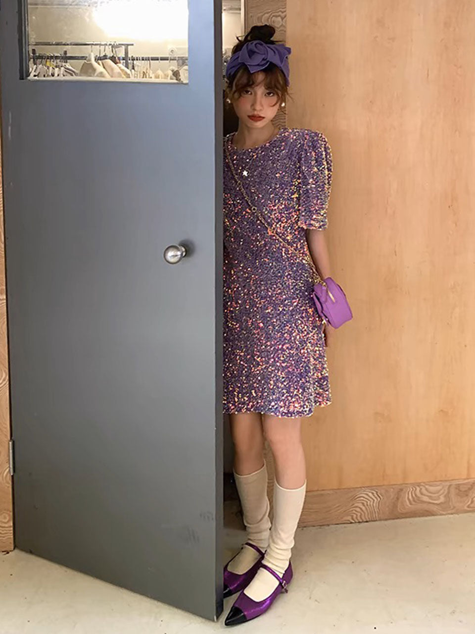 Purple Sequined Taylor Swift Same Style Bodycon Dress Jolly Vintage Purple Sequined Taylor Swift Same Style Bodycon Dress Jolly Vintage