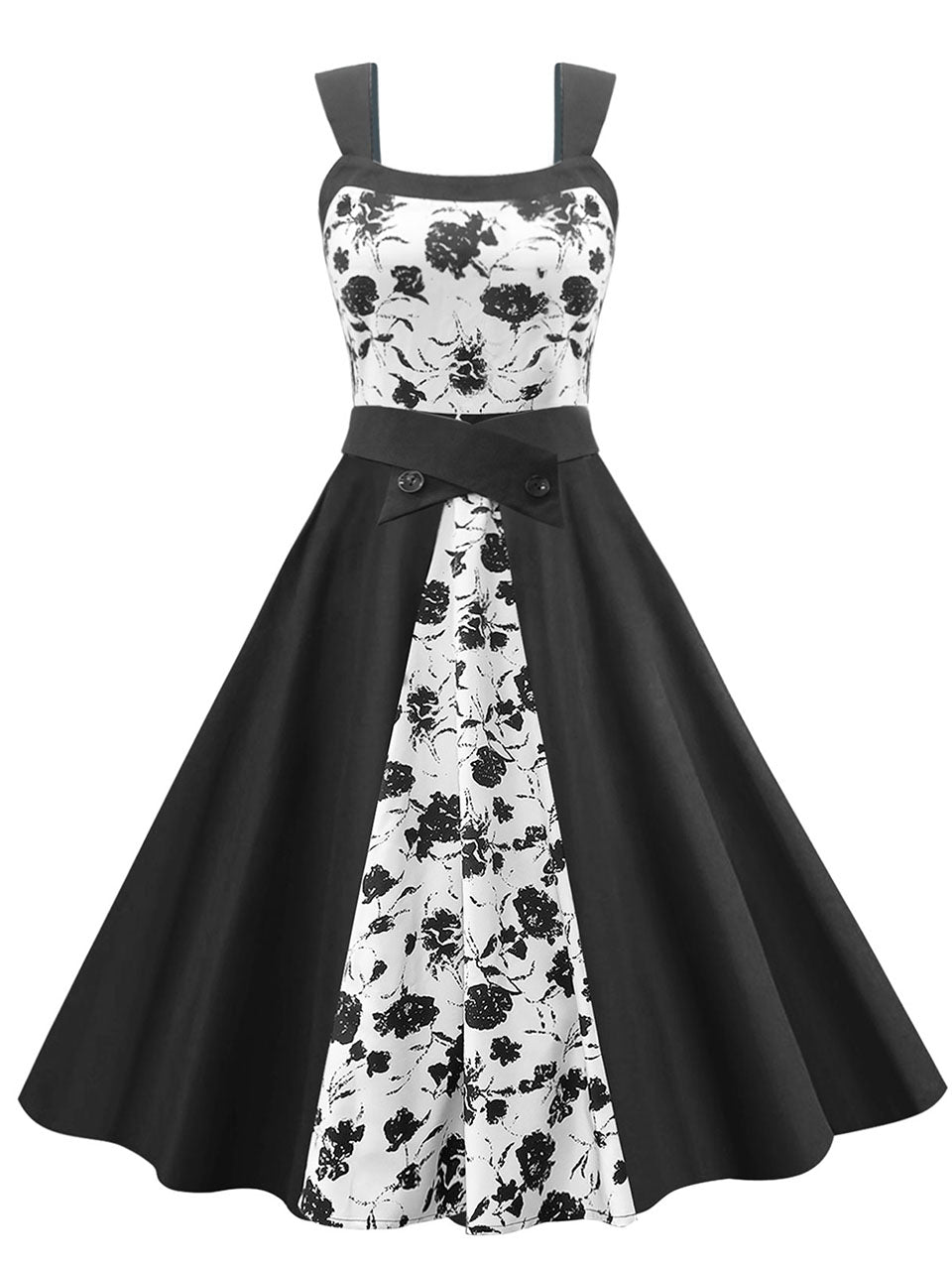 Black Floral Sleeveless 50S Vintage Dress