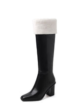 Load image into Gallery viewer, Women‘s Chunky Heel Knee High Leather Winter Boots with Fur