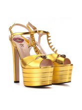 Load image into Gallery viewer, 12CM Women&#39;s T-Strap Platform with Rivets Chunky Heel Sandals Leather Vintage Shoes