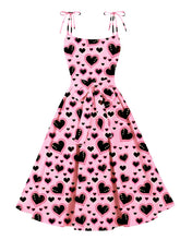 Load image into Gallery viewer, Sweet Love Heart Print  Spaghetti Strap 1950s Vintage Swing Dress