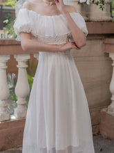 Load image into Gallery viewer, White Off Shoulder Short Sleeve Vintage 1950S Weddding Dress