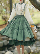 Load image into Gallery viewer, 2PS 1950S Embroidered Long Sleeve Shirt And Strappy Dress Suit