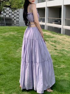 Women's Bohemian Purple Cutout Back Bohemian Dress Maxi Dress
