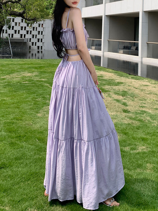 Women's Bohemian Purple Cutout Back Bohemian Dress Maxi Dress