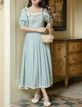 Load image into Gallery viewer, Baby Blue Cotton Fabric with Rose Embroidery Vintage Lace Dress
