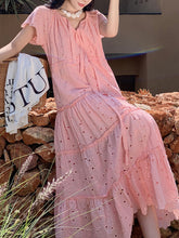 Load image into Gallery viewer, Women&#39;s Bohemian Pink A Line Summer Embroidery Fabric Robe Maxi Dress