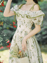 Load image into Gallery viewer, Green Floral Print Off Shoulder Romantic Vintage Dress Inspired By Gone with the Wind