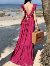 Load image into Gallery viewer, Women&#39;s Bohemian Rose Ruffles Sleeveless A Line Summer Embroidery Fabric Maxi Dress