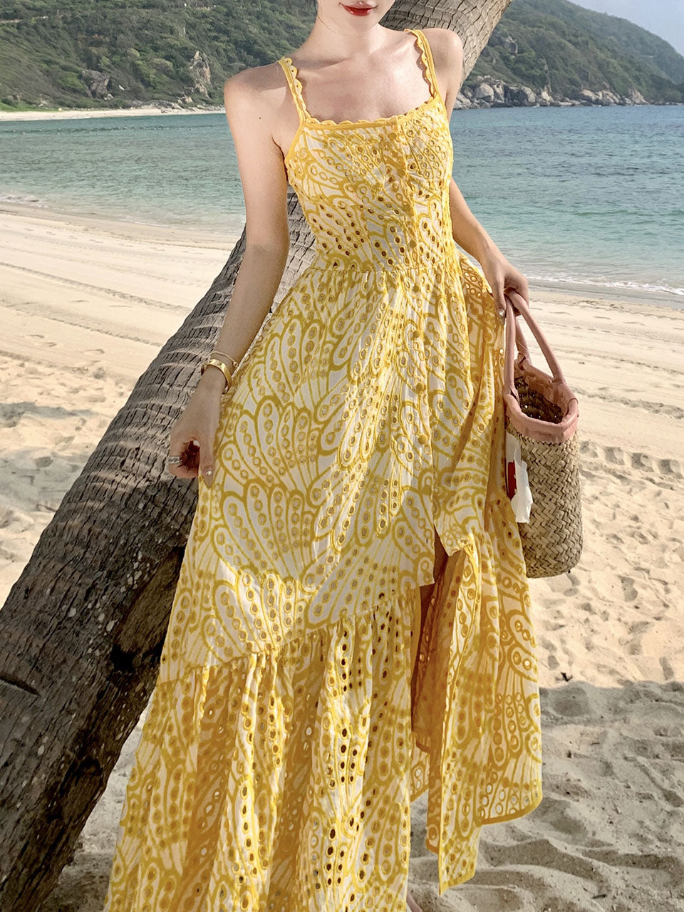 Women's Bohemian Yellow Bohemian Dress Maxi Dress