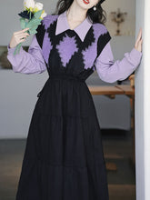 Load image into Gallery viewer, Purple Knitted Vest Fake Two Piece Long Sleeve Vintage Winter Dress