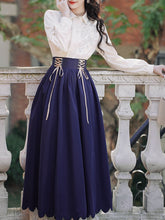Load image into Gallery viewer, 1950S Vintage Embroidered Puffed Sleeve Shirt And Swing Skirt Set