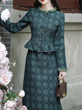 Load image into Gallery viewer, Blue Maisel Style Long Sleeve Retro Diamond Plaid Coat and Skirt Vintage Suit For Women