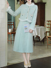 Load image into Gallery viewer, 2PS Green Long Sleeve Warm Coat With Suspender Skirt Vintage Suit
